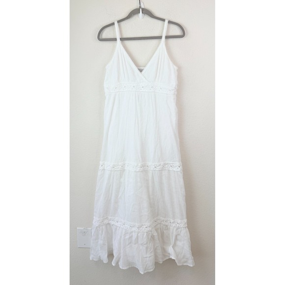 Old Navy Dresses & Skirts - Old Navy Cami Maxi Dress Women's L White Eyelet Lace Tiered Boho Coastal Beach